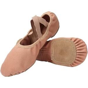 Dance Ballet Shoes Linodes Adult 8.5M Canvas Crossing Straps Split Sole Suntan